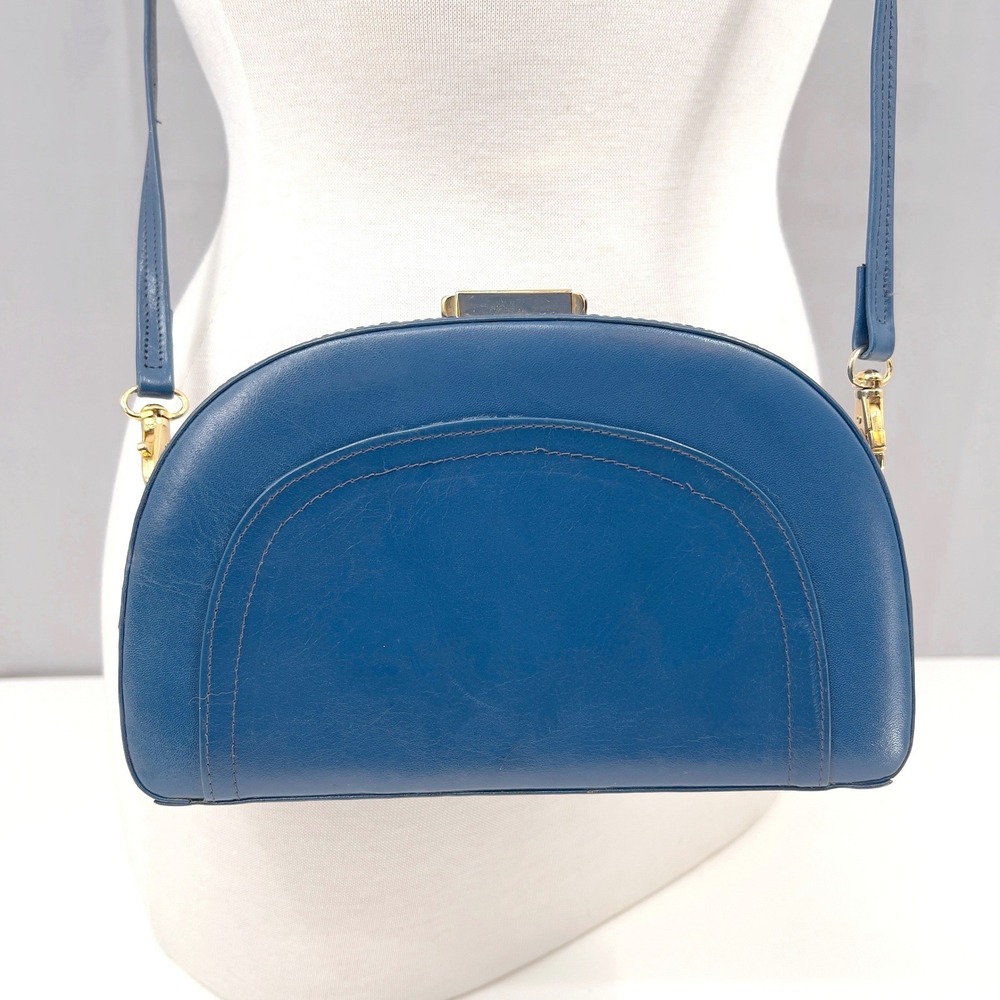 Vintage Coblentz Crossbody Bag Teal Blue Leather Half Moon Frame‎ Clasp
